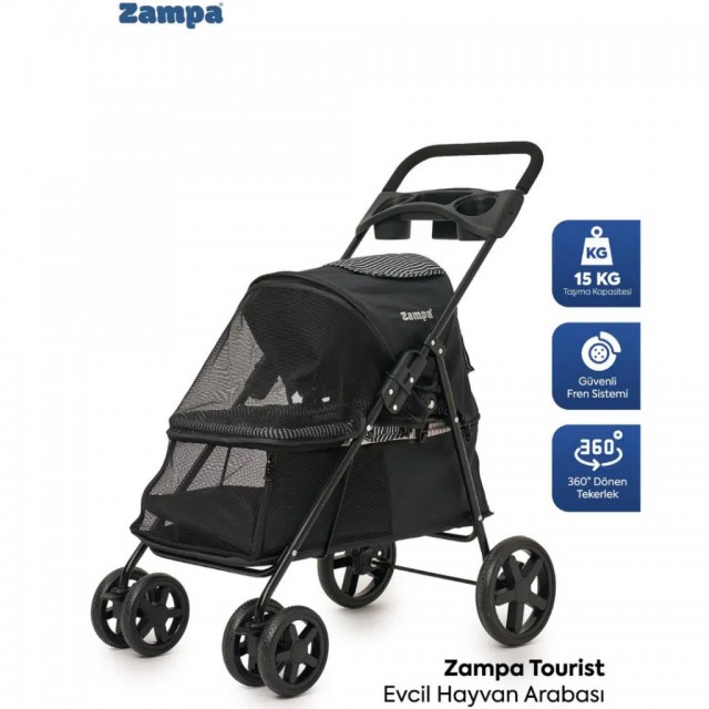 Zampa Tourist Kedi & Köpek Arabası Siyah