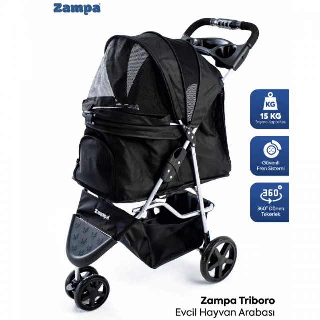 Zampa TriBoro Kedi & Köpek Arabası Siyah