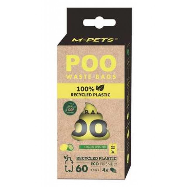 M-Pets Poo Dışkı Poşeti 15 Yaprak Limon Kokulu 4lü Paket