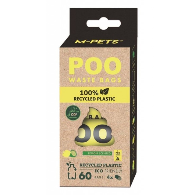 M-Pets Poo Dışkı Poşeti 15 Yaprak Limon Kokulu 4lü Paket