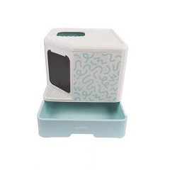 M-Pets Terra Forma Eco Desenli Kapalı Kedi Tuvaleti Mavi (50x52x48cm)