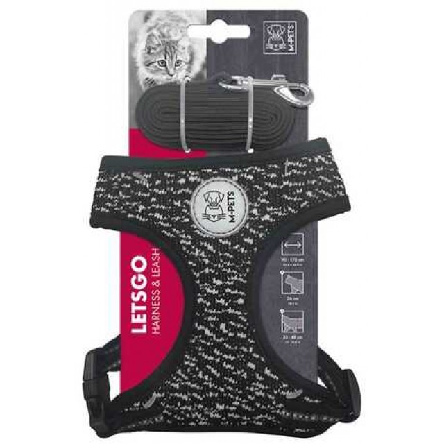 M-Pets Lets Go Kedi Göğüs Tasması+Gezdirme Kayışı Siyah/Beyaz