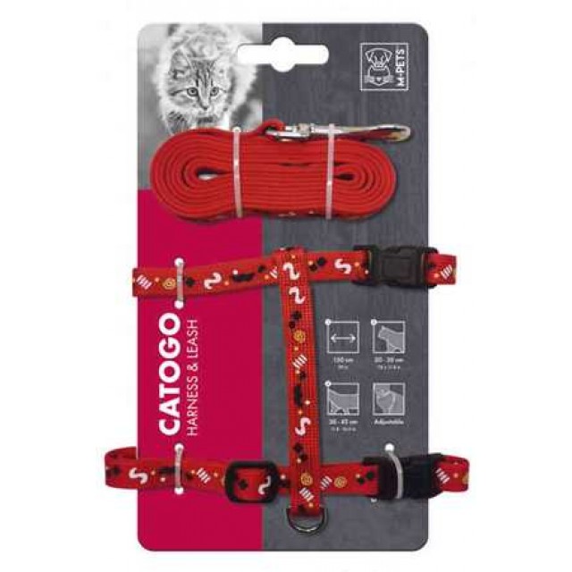 M-Pets Catogo Kedi Göğüs Tasması+Gezdirme Kayışı Kırmızı