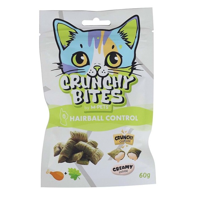 M-Pets Crunchy Bites Hairball Kontrolü Destekleyici Tavuklu ve Kedi Otlu Kedi Ödülü 60gr