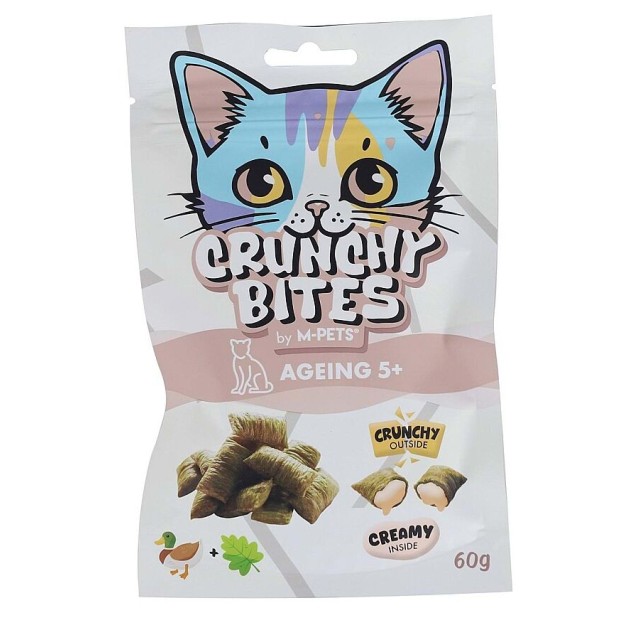 M-Pets Crunchy Bites Ageing 5+ Fonksiyonel Ördekli ve Kedi Otlu Kedi Ödülü 60gr