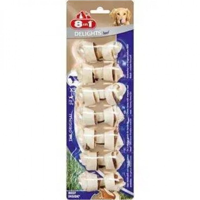 8in1 Delights Bones Düğümlü Biftekli Ağız Bakım Kemiği XS 7 li