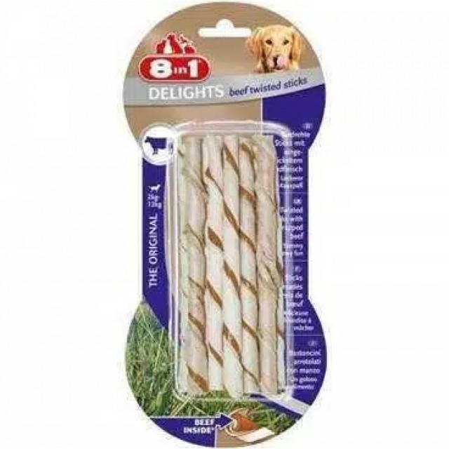 8in1 Delights Twisted Burgu Çubuk Biftekli Ağız Bakım Kemiği 10 lu