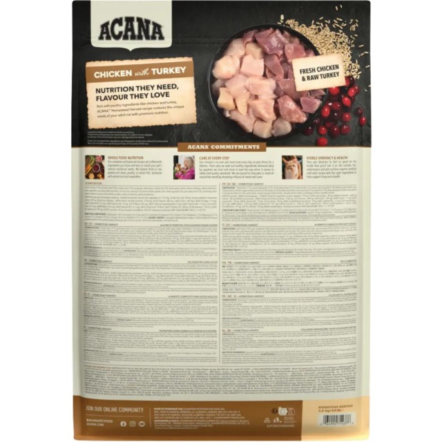 Acana Homestead Harvest Tavuk ve Hindi Etli Yetişkin Kedi Maması 4.5 Kg