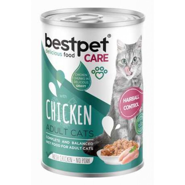 Bestpet Tüy Yumağı Kontrolü Sağlayan Tavuk Eti Parçalı ve Soslu Yetişkin Kedi Konservesi 400gr