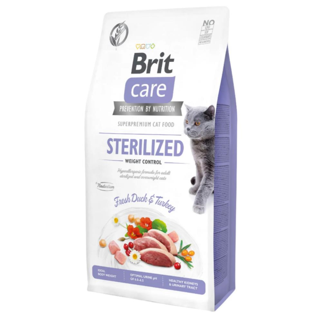 Brit Care Hipoalerjenik Kilo Kontrolü için Ördekli Tahılsız Kısırlaştırılmış Kedi Maması 7 kg