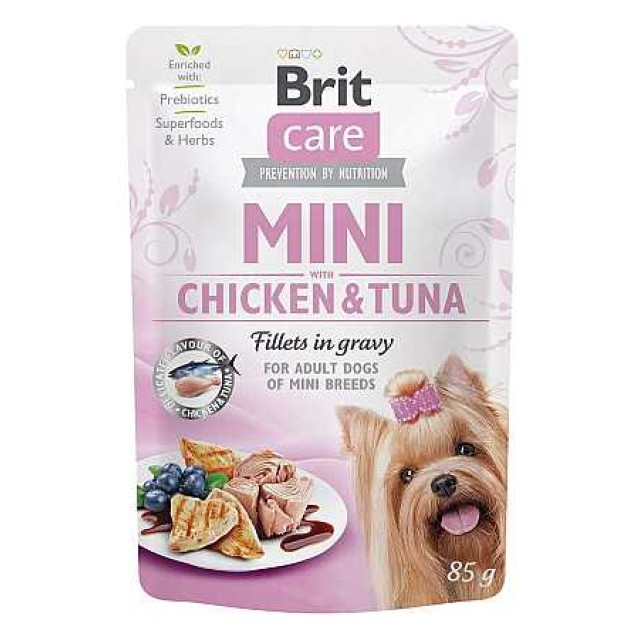 Brit Care Sos İçinde Tuna Balıklı ve Tavuklu Küçük Irk Yetişkin Köpekler İçin Fileto Parçaları 85gr
