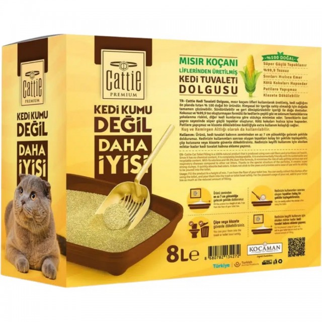 Cattie Süper Topaklanan Mısır Koçanı Liflerinden Üretilmiş Yeni Nesil Kedi Kumu 8 Litre