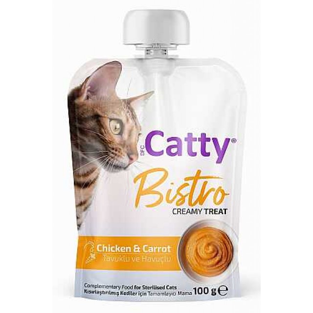 Catty Bistro Tavuklu ve Havuçlu Kısırlaştırılmış Kediler İçin Sıvı Kedi Ödül Maması 100gr