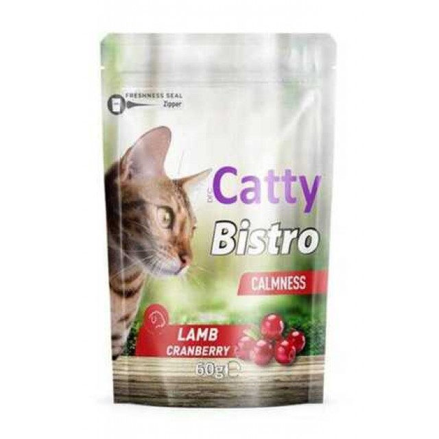 Catty Bistro Sakinleşme Etkili Kuzulu ve Kızılcıklı Kedi Ödül Maması 60gr