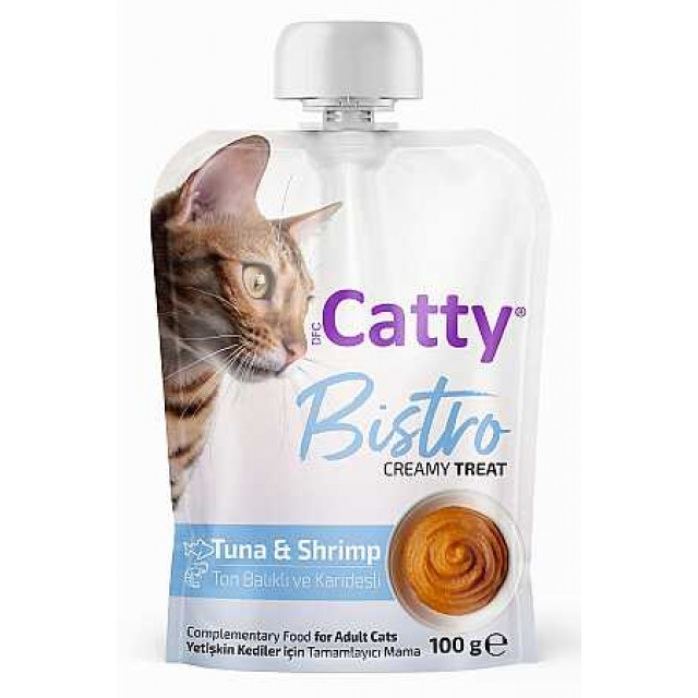 Catty Bistro Ton Balıklı ve Karidesli Yetişkin Kediler İçin Sıvı Kedi Ödül Maması 100gr