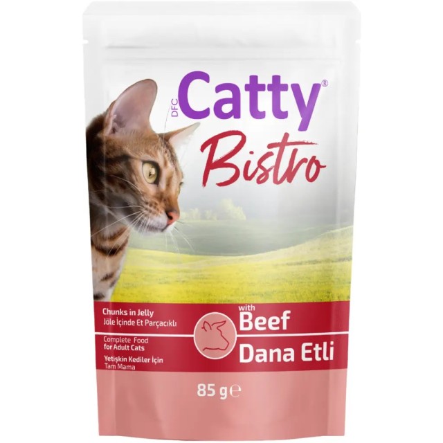 Catty Jöle İçinde Et Parçacıklı Dana Etli Yetişkin Kedi Yaş Mamaası 85 Gr