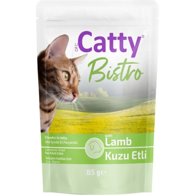 Catty Jöle İçinde Et Parcacıklı Kuzu Etli Yetişkin Kedi Yaş Maması 85 Gr 22 Adet