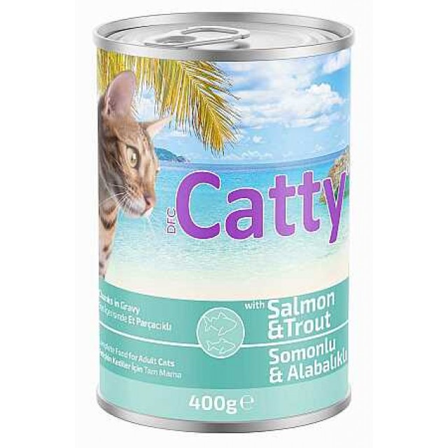 Catty Sos İçerisinde Somon Balıklı ve Alabalıklı Yetişkin Kedi Konservesi 400gr