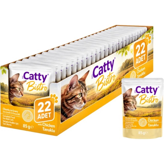 Catty Sos İçinde Et Parçacıklı Tavuklu Yetişkin Kedi Yaş Maması 85 Gr 22 Adet