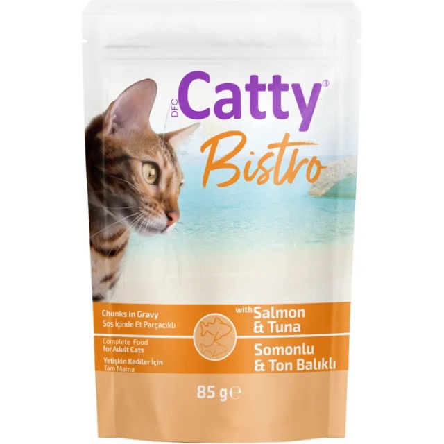 Catty Sos İçinde Somonlu & Ton Balıklı Yetişkin Kedi Yaş Maması 85 Gr 22 Adet