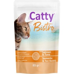 Catty Sos İçinde Somonlu & Ton Balıklı Yetişkin Kedi Yaş Maması 85 Gr