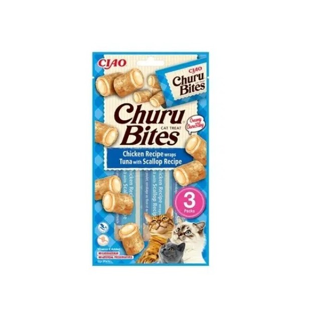 Ciao Bites Tavuk Sargılı, Deniz Taraklı Kedi Ödülü 3 X 10 Gr