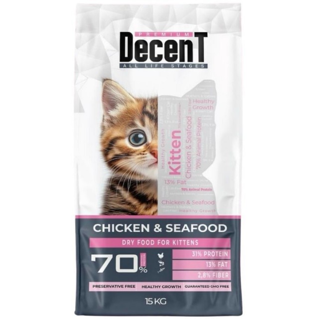Decent Kitten Tavuklu ve Balıklı Yavru Kedi Maması 15 kg