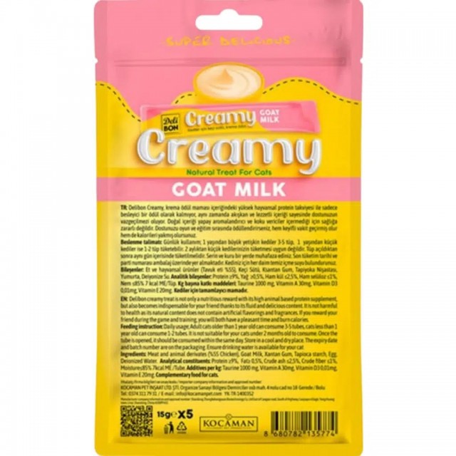 Delibon Creamy Goat Milk Keçi Sütlü Sıvı Kedi Ödülü 5x15 Gr