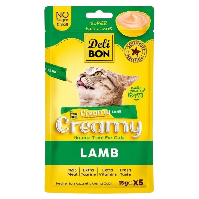 Delibon Creamy Kuzulu Sıvı Kedi Ödül Maması 5x15 gr