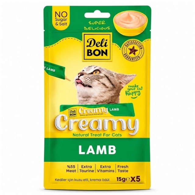 Delibon Creamy Kuzulu Sıvı Kedi Ödül Maması 5x15 gr