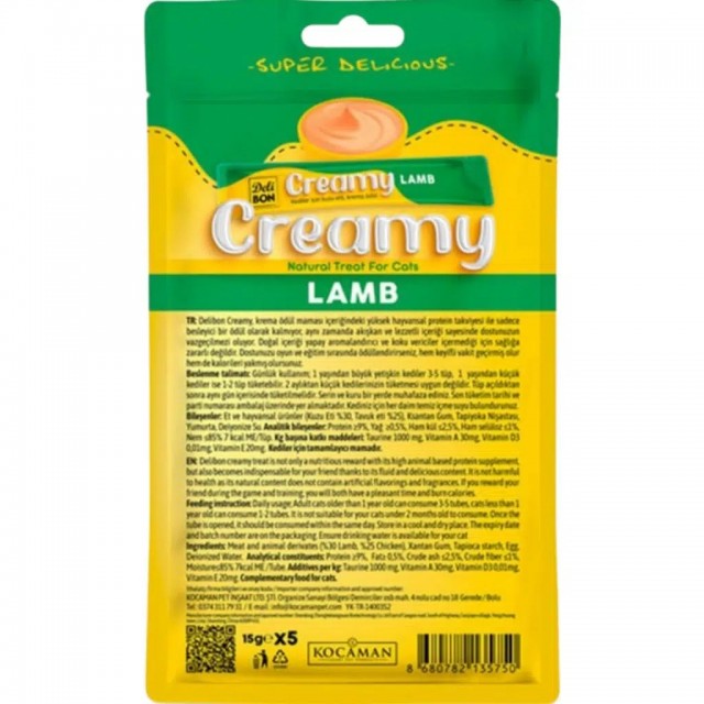 Delibon Creamy Lamb Kuzu Etli Sıvı Kedi Ödülü 5x15 Gr