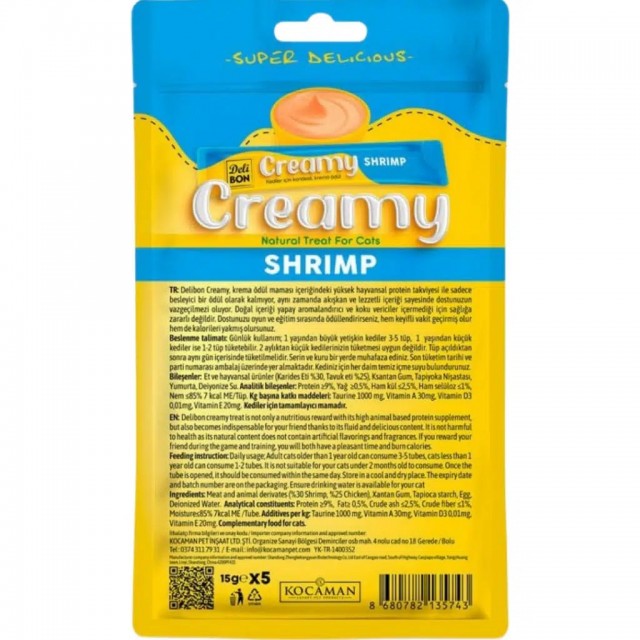 Delibon Creamy Shrimp Karidesli Sıvı Kedi Ödülü 5x15 Gr