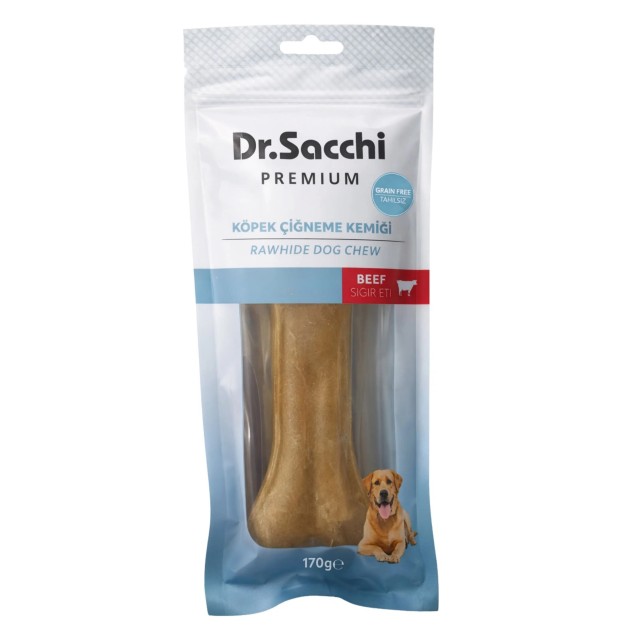 Dr.Sacchi Premium Sığır Etli Doğal Sığır Derisi Press Kemik Tahılsız Köpek Ödülü 8.5'' 1'li 170 Gr