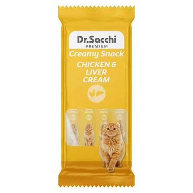 Dr.Sacchi Creamy Tavuk ve Ciğerli Yetişkin Kediler İçin Sıvı Kedi Ödülü 4lü