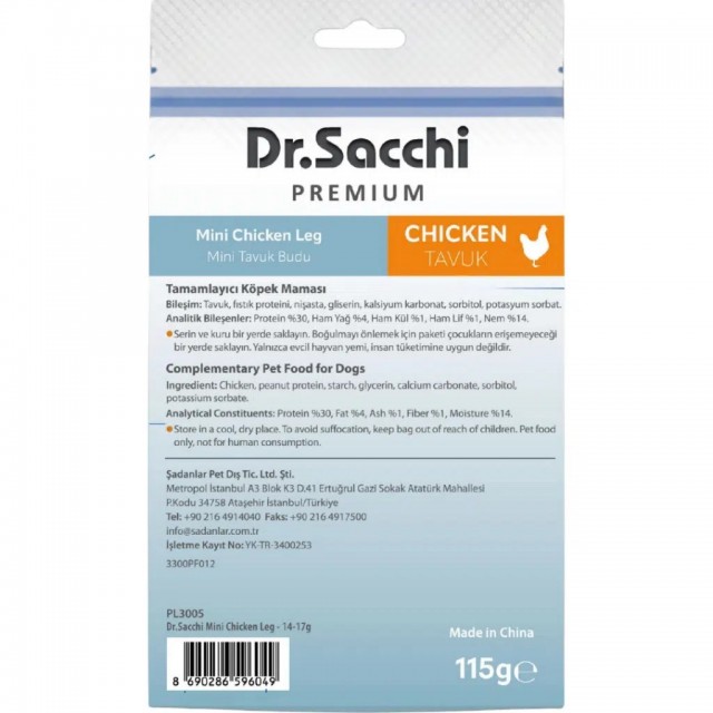 Dr.Sacchi Premium Mini Tavuk Butlu Tahılsız Köpek Ödülü 115 Gr