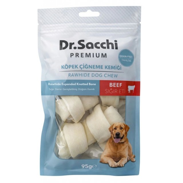 Dr.Sacchi Premium Sığır Etli Sığır Derisi Genişletilmiş Düğüm Kemik Tahılsız Köpek Ödülü 2-4'' 3'lü 95gr