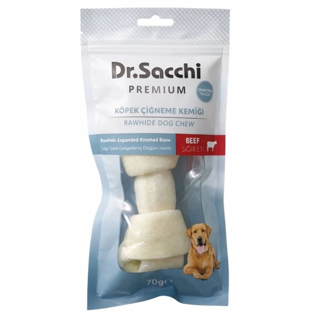 Dr.Sacchi Premium Sığır Etli Sığır Derisi Genişletilmiş Düğüm Kemik Tahılsız Köpek Ödülü 5-6'' 1'li 70gr
