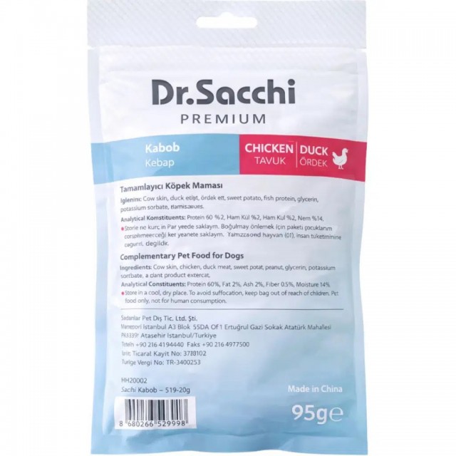Dr.Sacchi Premium Tavuklu ve Ördekli Kebap Tahılsız Köpek Ödülü 5 Li 95 Gr