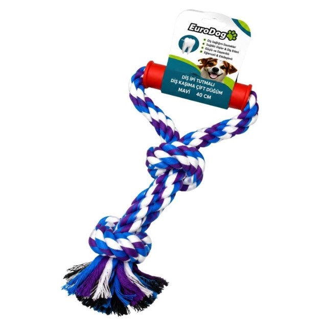 EuroDog Diş İpi Tutmalı Diş Kaşıma Çift Düğüm Köpek Oyuncağı Mavi 40 cm