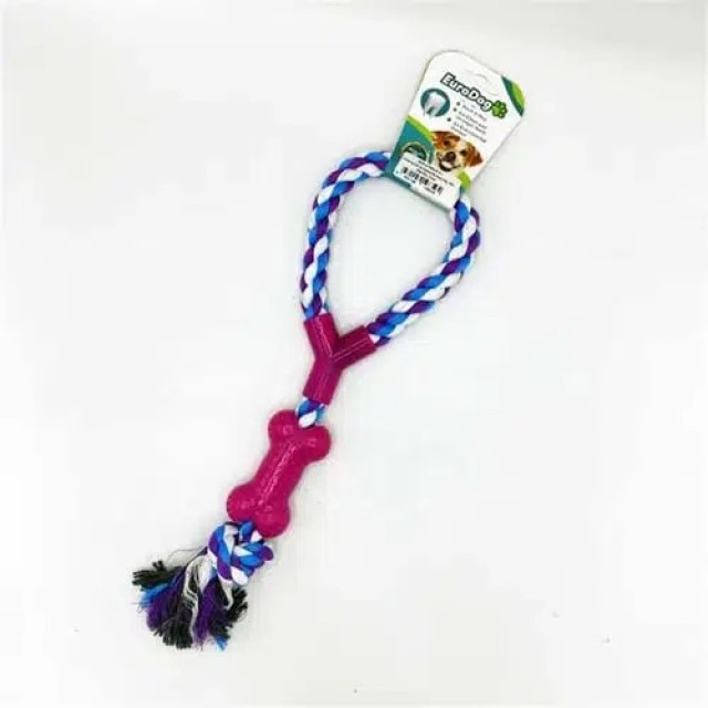 EuroDog Köpek Oyuncağı Tek Düğümlü Halka Şeklinde Diş Kaşıma İpi Beyaz/Mavi/Mor 35 Cm