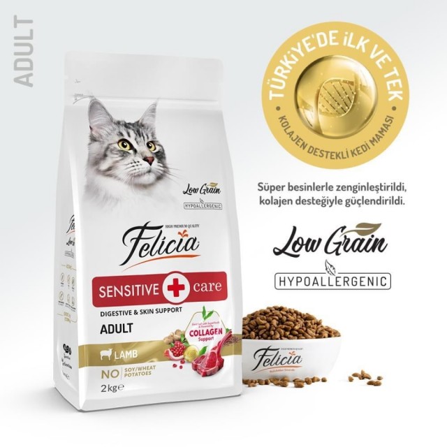 Felicia Az Tahıllı HypoAllergenic Kuzu Etli Yetişkin Kedi Maması 2 kg