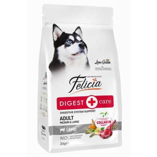 Felicia Düşük Tahıllı Hipoalerjenik Kuzu Etli Orta ve Büyük Irk Yetişkin Köpek Maması 3kg