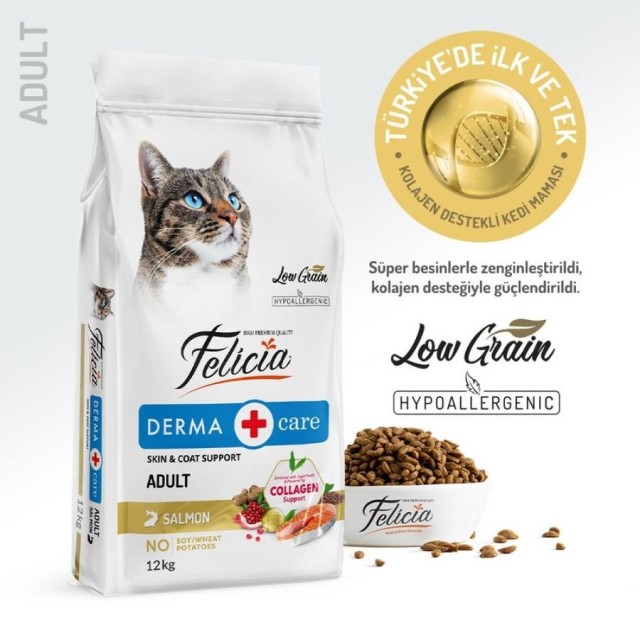 Felicia Düşük Tahıllı Hipoalerjenik Somonlu Yetişkin Kedi Maması 12kg