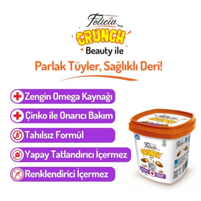 Felicia Beauty Tavuklu Somonlu ve Sütlü Kedi Crunch Ödül Maması 100gr