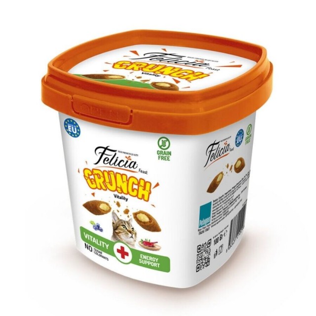 Felicia Vitality Sığır Etli Yaban Mersinli ve Sütlü Kedi Crunch Ödül Maması 100gr