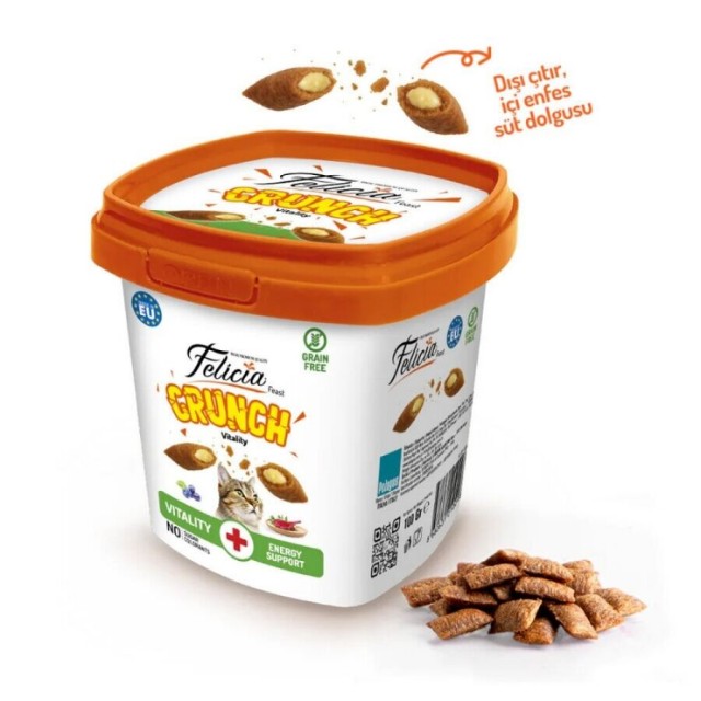 Felicia Vitality Sığır Etli Yaban Mersinli ve Sütlü Kedi Crunch Ödül Maması 100gr