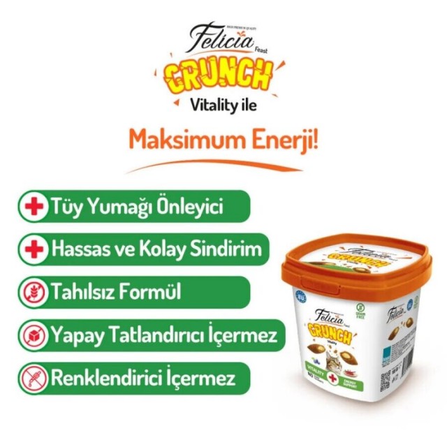 Felicia Vitality Sığır Etli Yaban Mersinli ve Sütlü Kedi Crunch Ödül Maması 100gr
