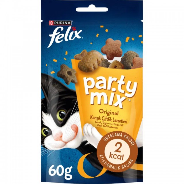 Felix Party Mix Karışık Çiftlik Lezzetleri Tavuk Ciğer ve Hindi Etli Kedi Ödülü 8x60 Gr