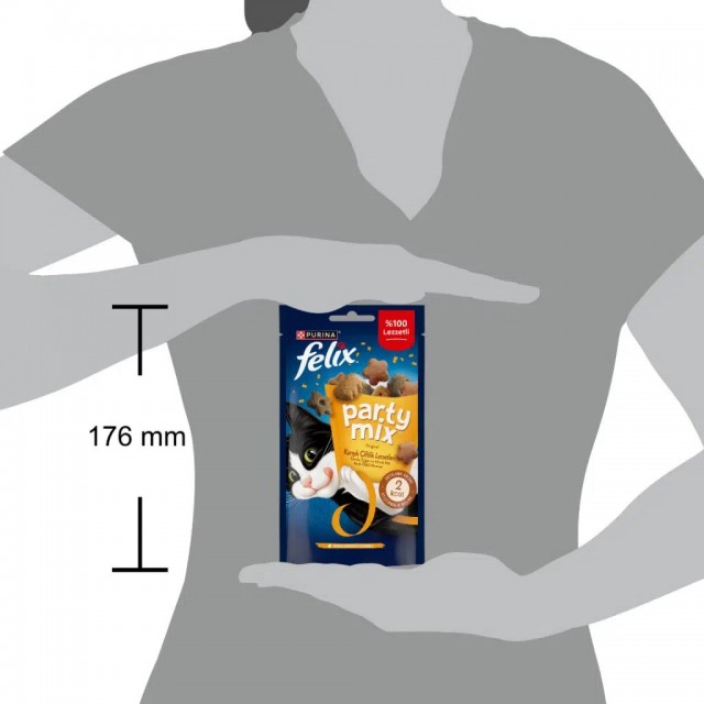 Felix Party Mix Karışık Çiftlik Lezzetleri Tavuk Ciğer ve Hindi Etli Kedi Ödülü 8x60 Gr