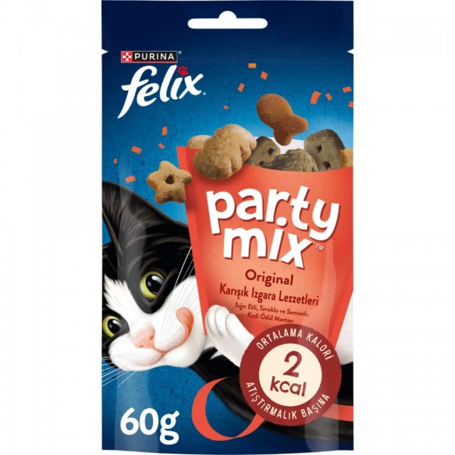 Felix Party Mix Karışık Izgara Lezzetleri Sığır Etli Tavuklu ve Somonlu Kedi Ödülü 8x60 Gr
